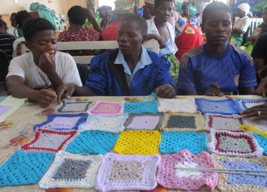 We send knitted squares to women recovering from fistula operations so they can knit them together to make blankets to take home.
